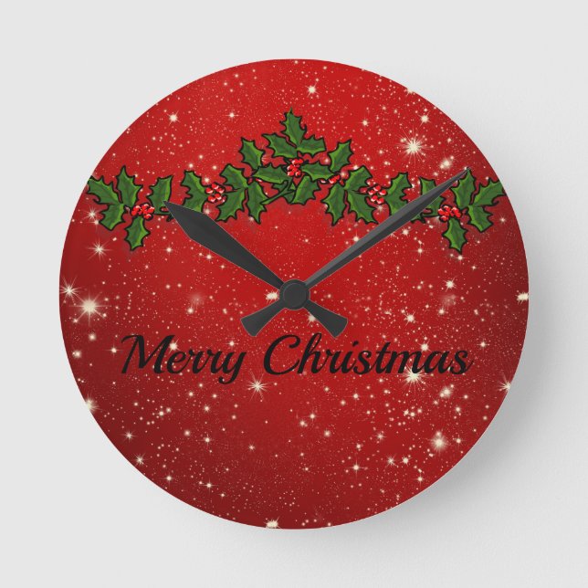 Underbart Red Sparkly-julpakt Spegel Rund Klocka (Framsida)