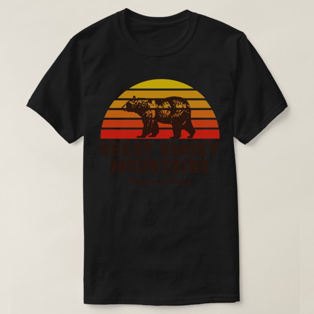 Underbart Rökigt berg nationalpark Bear Retro Vin T Shirt (Design framsida)