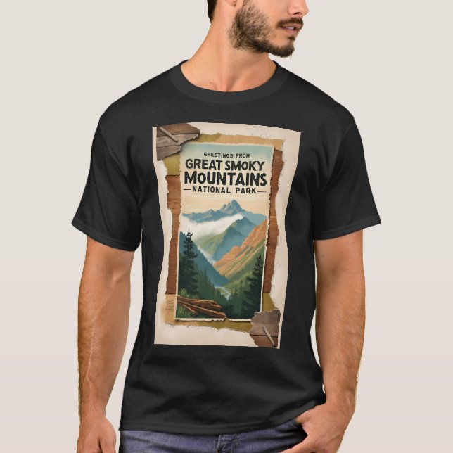 Underbart rökigt nationalparkens vykort Vinta T Shirt (Framsida)