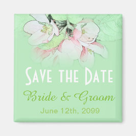 Underbart rosa äppelblommor grönt spara datumet magnet