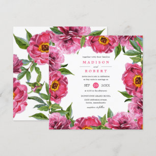 Underbart Rosa Magenta Peonies Flower chic Bröllop Inbjudningar