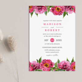 Underbart Rosa Magenta Peonies Flower chic Bröllop Inbjudningar