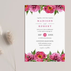 Underbart Rosa Magenta Peonies Flower chic Bröllop Inbjudningar