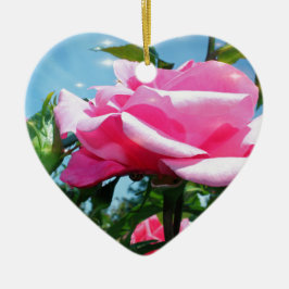 Underbart rosa ros i blå himmel. Floral-fotografi Julgransprydnad Keramik