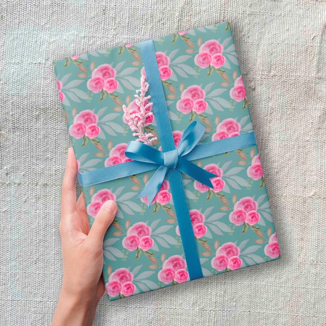 Underbart Rosa ros Watercolor Mönster Presentpapper (Skapare uppladdad)