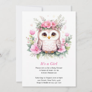 Underbart Rosa Uggla Baby Shower Inbjudningar