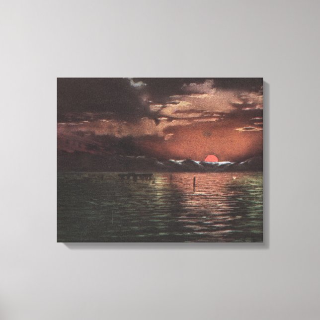 Underbart salthalt Sjö, UTSunset Scene i Sjö-vyn Canvastryck (Framsida)