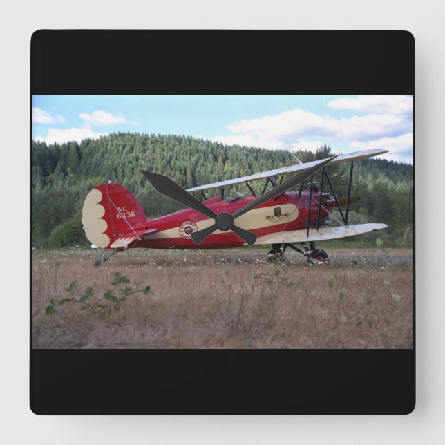 Underbart Sjöar, biplan replik_Classic Aviation Fyrkantig Klocka (Framsida)