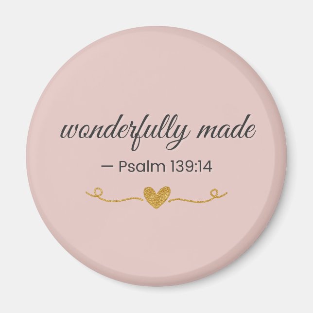 Underbart Skapad – Psalm 139:14 Rosa Magnet (Framsidan)