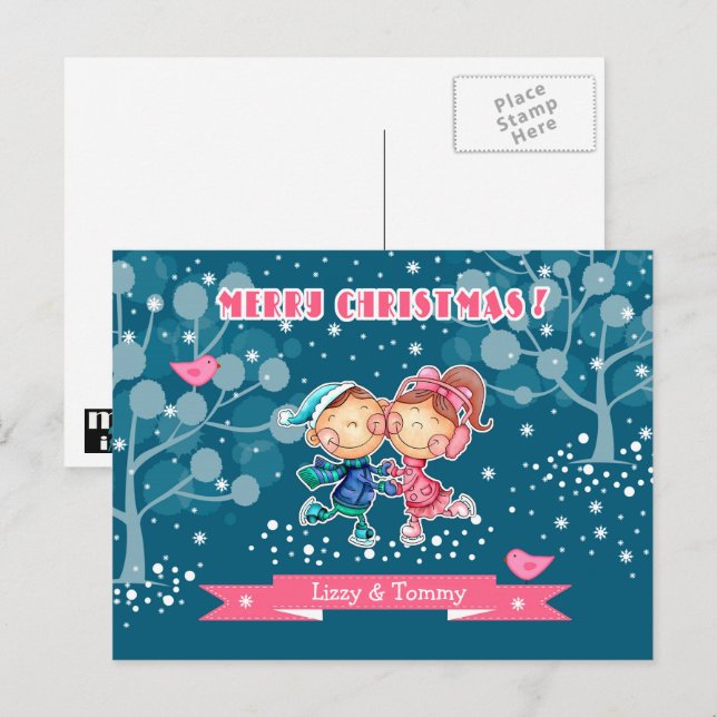 Underbart Skating Kids jul Helg Vykort (Fram/baksida)