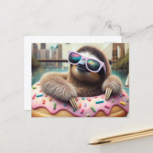 Underbart Sloth flyter i en ringnöt Vykort