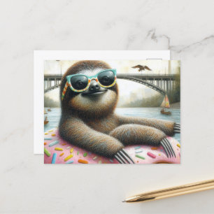 Underbart Sloth flyter i en ringnöt Vykort