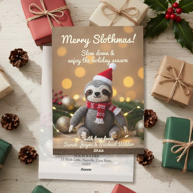 Underbart Sloth Merry Slothmas julkort Helgdag Car (Merry Slothmas! Slow down and enjoy the holiday season! Just add your name and address)