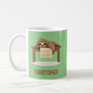 Underbart Sömnig Studera Sloth med Kids Namn Kaffemugg