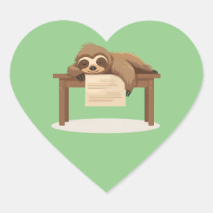 Underbart Sömnig Studie School Sloth Hjärtformat Klistermärke