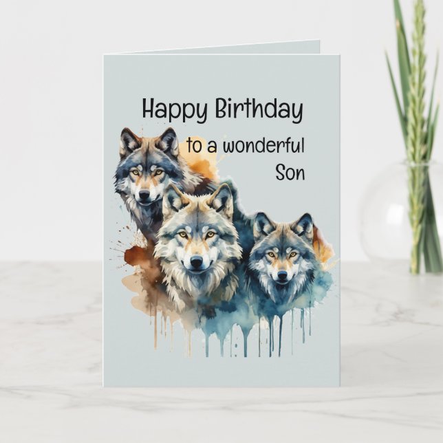 Underbart Son Birthday - Varg och paketoffert Kort (Framsida)