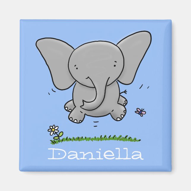 Underbart söt baby-elefanthoppande illustration magnet (Framsidan)