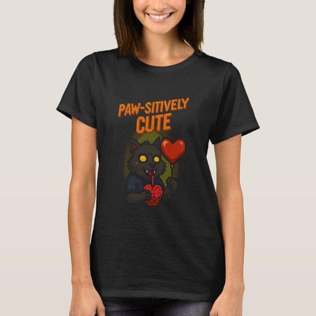 Underbart sött rolig pixel konst varulv halloween t shirt (Framsida)