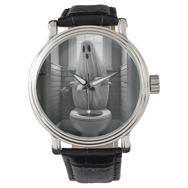 Underbart spöke sitta på toaletten armbandsur (Framsida)