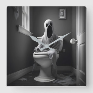 Underbart spöke sitta på toaletten fyrkantig klocka