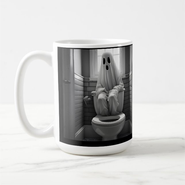 Underbart spöke sitta på toaletten kaffemugg (Vänster)