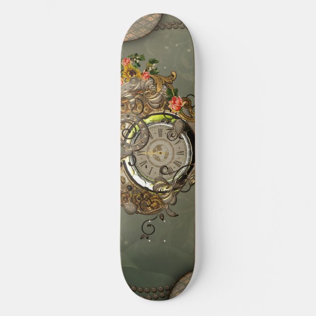 Underbart steampunk klocka mini skateboard bräda 18,5 cm (Framsida)