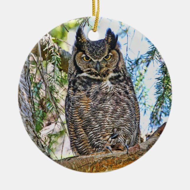 Underbart stirra för Horned uggla Julgransprydnad Keramik (Framsidan)