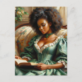 Underbart svart kvinna som läser en Bok inomhus Vykort