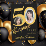 Underbart svartfoto på 50-årsdagen guld inbjudningar<br><div class="desc">Trendigets fet typografi 50-årsjubileum med två bilder och ett modernt stil-skript. Enkel att anpassa med din text och bilder.    Digital nedladdning finns tillgänglig, </div>