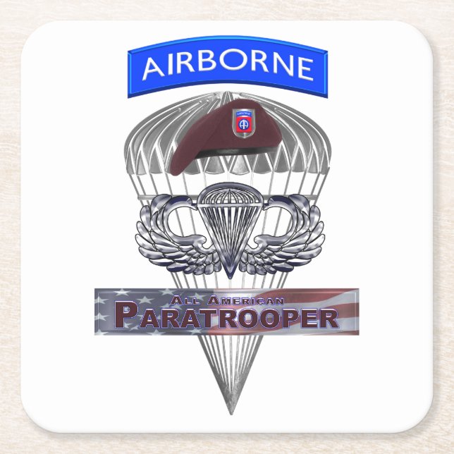 Underbart Tribute 82nd American Paratrooper Underlägg Papper Kvadrat (Framsidan)