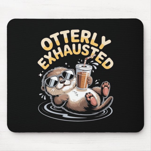 Underbart utmattad rolig havsutter med iskaffe musmatta (Framsidan)