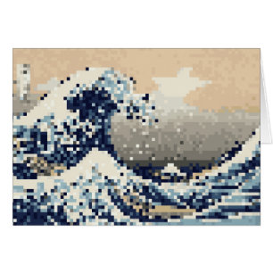 Underbart vågspel av Kanagawa 8-bitars Pixel Art-k Hälsningskort