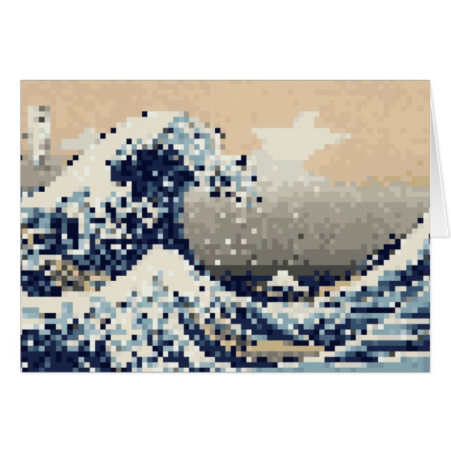 Underbart vågspel av Kanagawa 8-bitars Pixel Art-k Hälsningskort (Framsidan Horizontal)