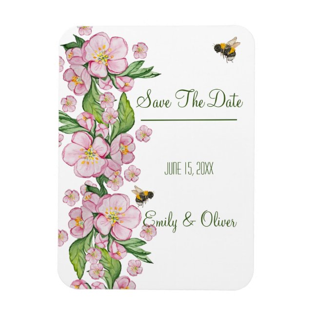 Underbart vattenfärgsäpple, blommor och е från trä magnet (Vertikal)