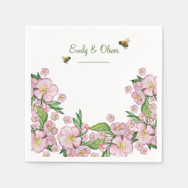 Underbart vattenfärgsäpple, blommor och е från trä pappersservett