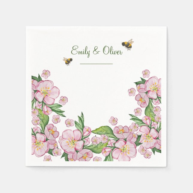 Underbart vattenfärgsäpple, blommor och е från trä pappersservett (Framsidan)