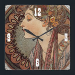 Underbart, Vintage, Art Deco, Väggklocka<br><div class="desc">Snygg konst av Alphonso Mucha. Underbar gåva till födelsedagar,  bröllop eller jul. Lägg till text om du vill eller anpassar dig med namn eller inledande text.</div>