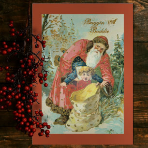 Underbart Vintage: Santa Baggin Baddie Red Helgdag Julkort