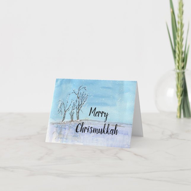 Underbart Watercolor Chrismukah Greeting Card Kort (Framsida)