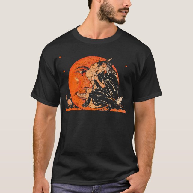 Underbart Witch och Måne Halloween T Shirt (Framsida)