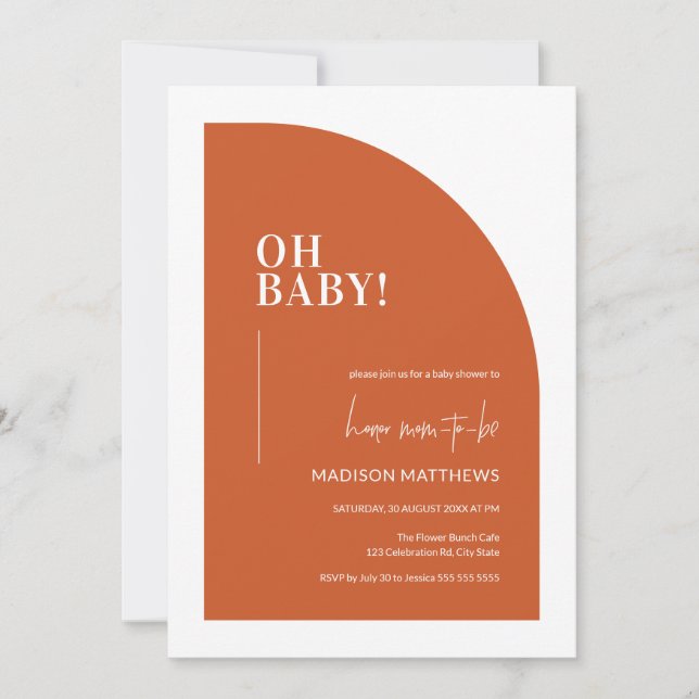 Underbränd Orange, minimalistisk halv båge, babyst Inbjudningar (Framsida)