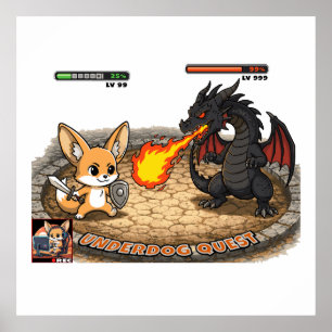 Underdog Quest Fennec Räv RPG Strid Drak Chibi Poster