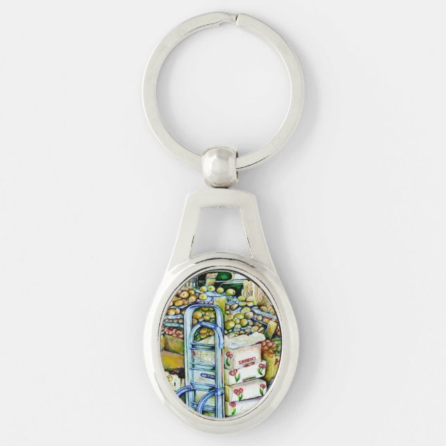 Undergrävande av konstnärlig konsistens ovalt silverfärgad nyckelring (Framsidan)