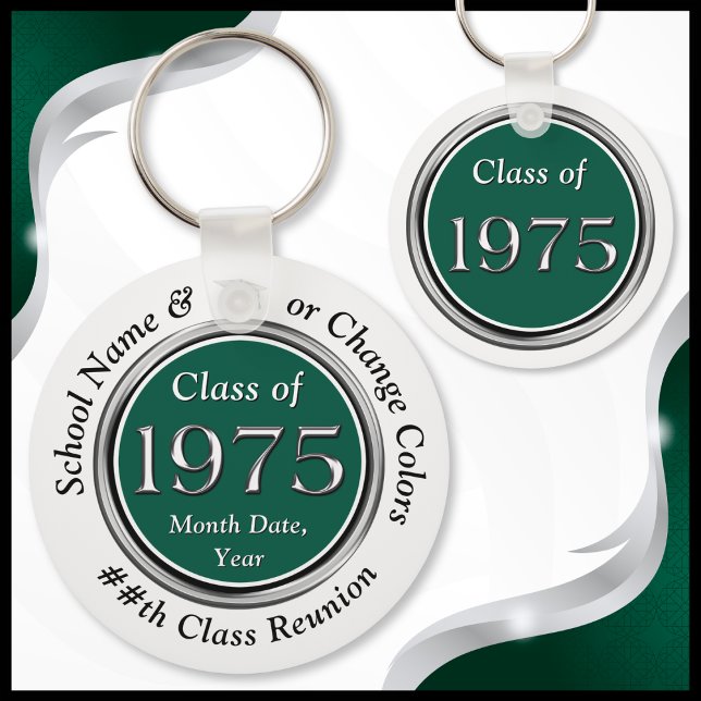 Undergrupp 1975 50:e återföreningen, undergrupp 19 nyckelring (Forest Green, White, Black and Silver, Class of 1975 Reunion Gifts. Class of 75 50th class reunion.)
