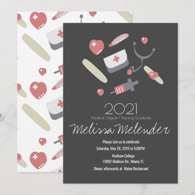 Undergrupp 2023 Sjukvårdssjuksköterska Student Mön Inbjudningar (Fram/baksida)