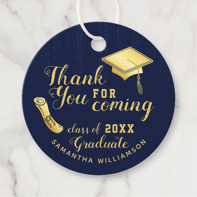 Undergrupp 2025: Blått och Guld Tack Studenten Gåvor Etiketter (Framsida)