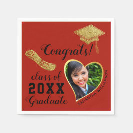 Undergrupp 2025 Grad Photo Red Black Guld Studente Pappersservett
