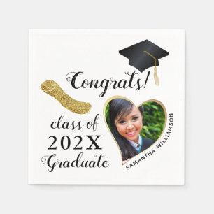 Undergrupp 2025 Grad Photo White Black Guld Studen Pappersservett