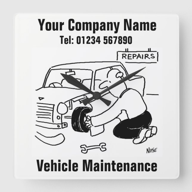 Underhåll av fordon fyrkantig klocka (Framsida)