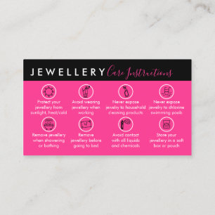Underhållsinstruktioner för Neon Rosa Jewelry Afte Visitkort